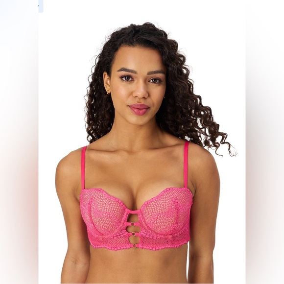 Adored by Adore Me Morgan Natural Lift Lace Push up Bra Hot Pink 34B - Picture 1 of 11